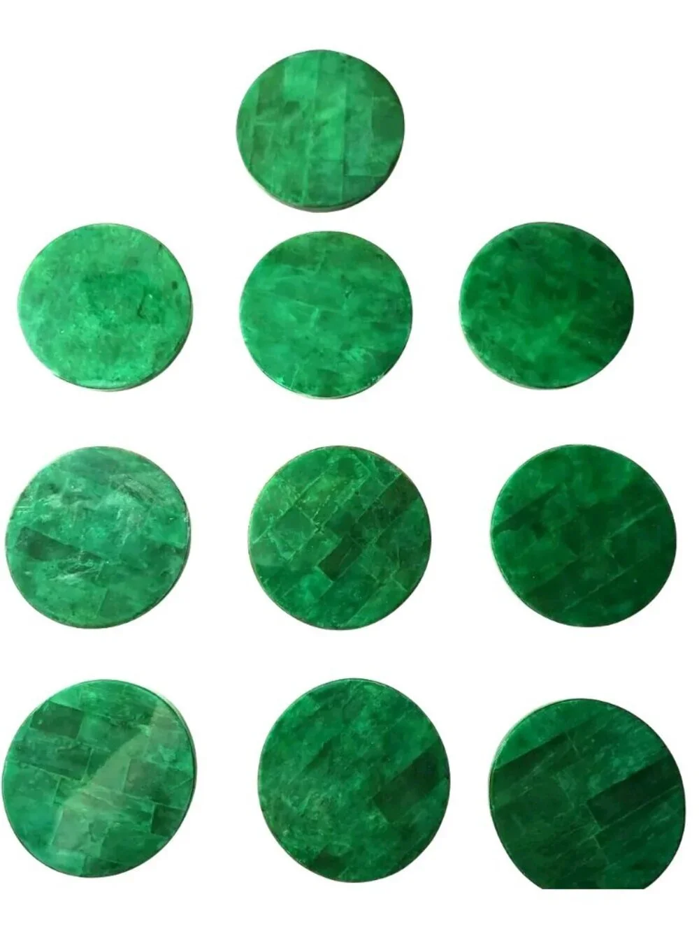 Set Of 10 Green resin & Cork Round Coasters marbled pattern barware drinkware